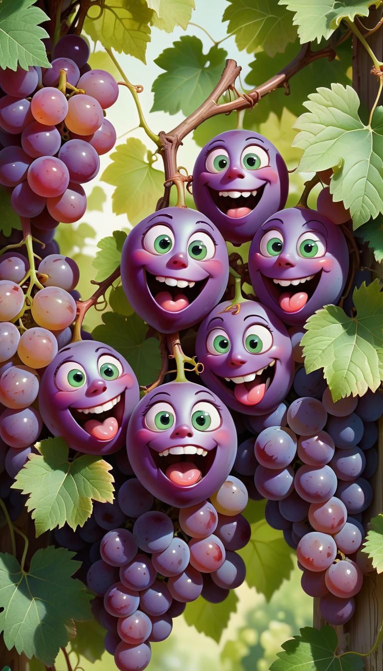 Animated Grapes in a Whimsical Pastel Illustration