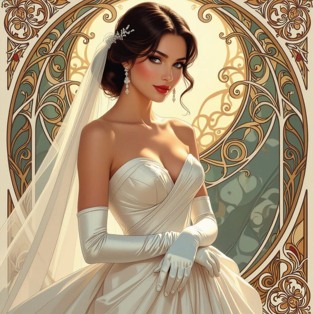Elegant Woman in Wedding Dress: Art Nouveau Style