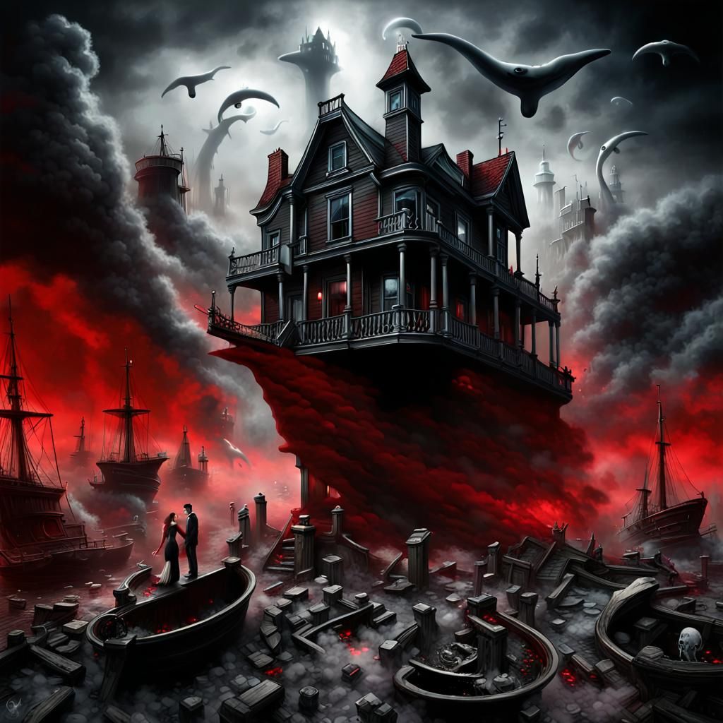 Eerie Haunted House with Goth Elements in Matte Painting