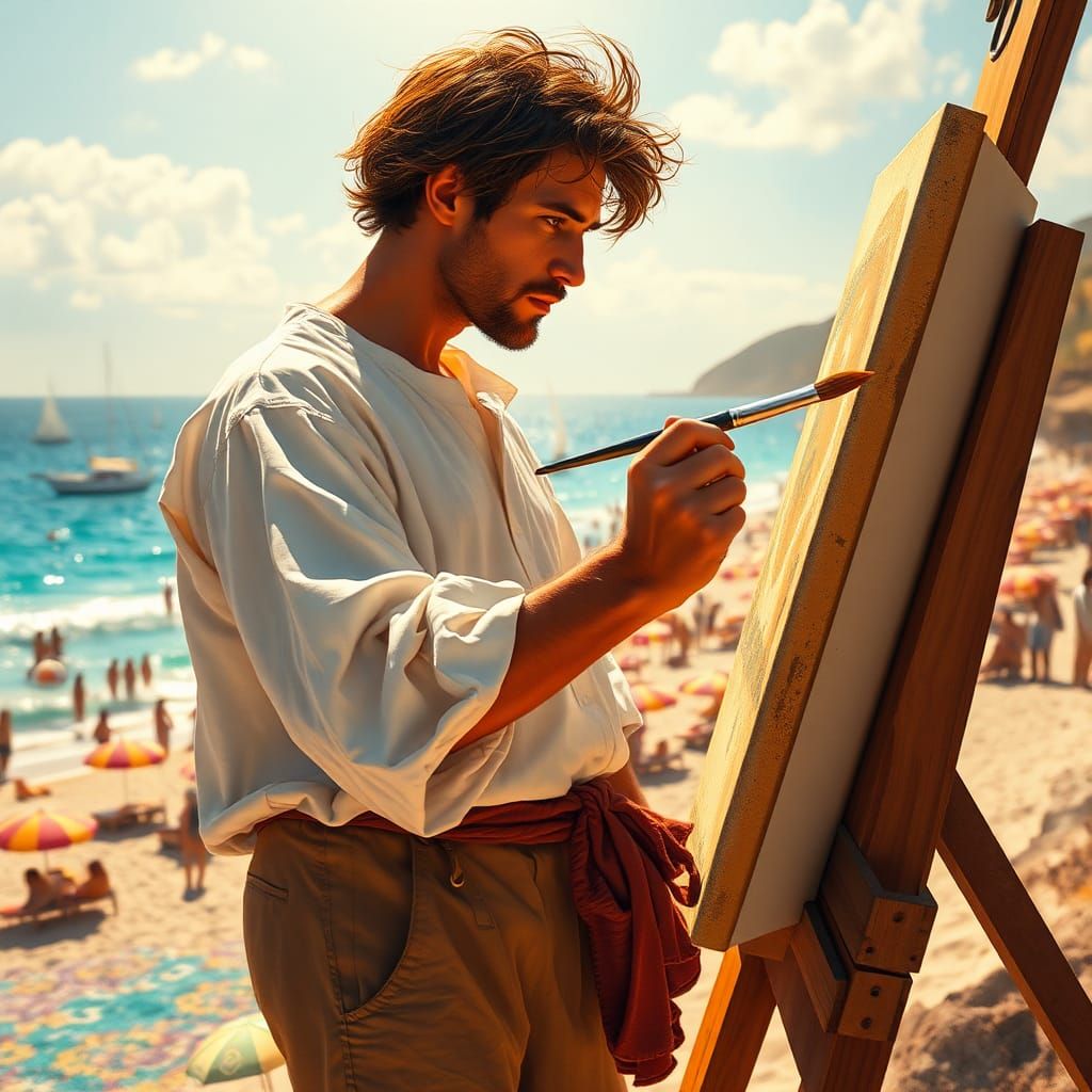 Michelangelo Painting at the Beach as Concept Art