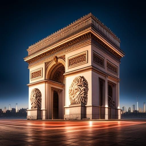Arc de Triomphe at Night: Hyperrealistic Digital Art