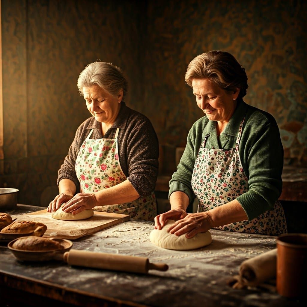 Beneath Morning Sun, Elderly Bakers Craft Traditional Bread
