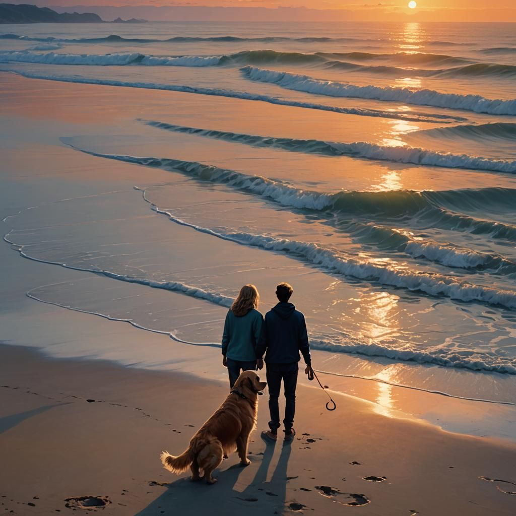 Golden Retriever Reunion at Sunset: Fantasy Art