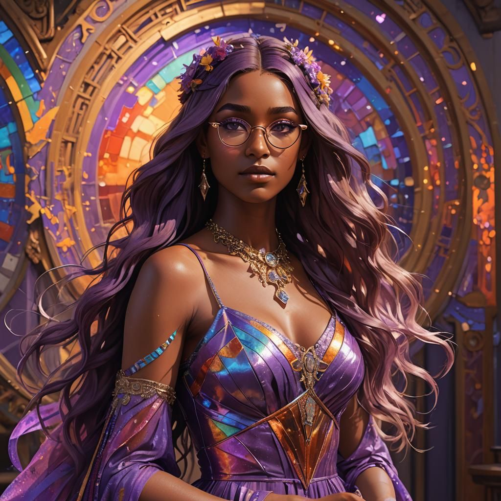 Girl with Rainbow Hair in Colorful Concept Art