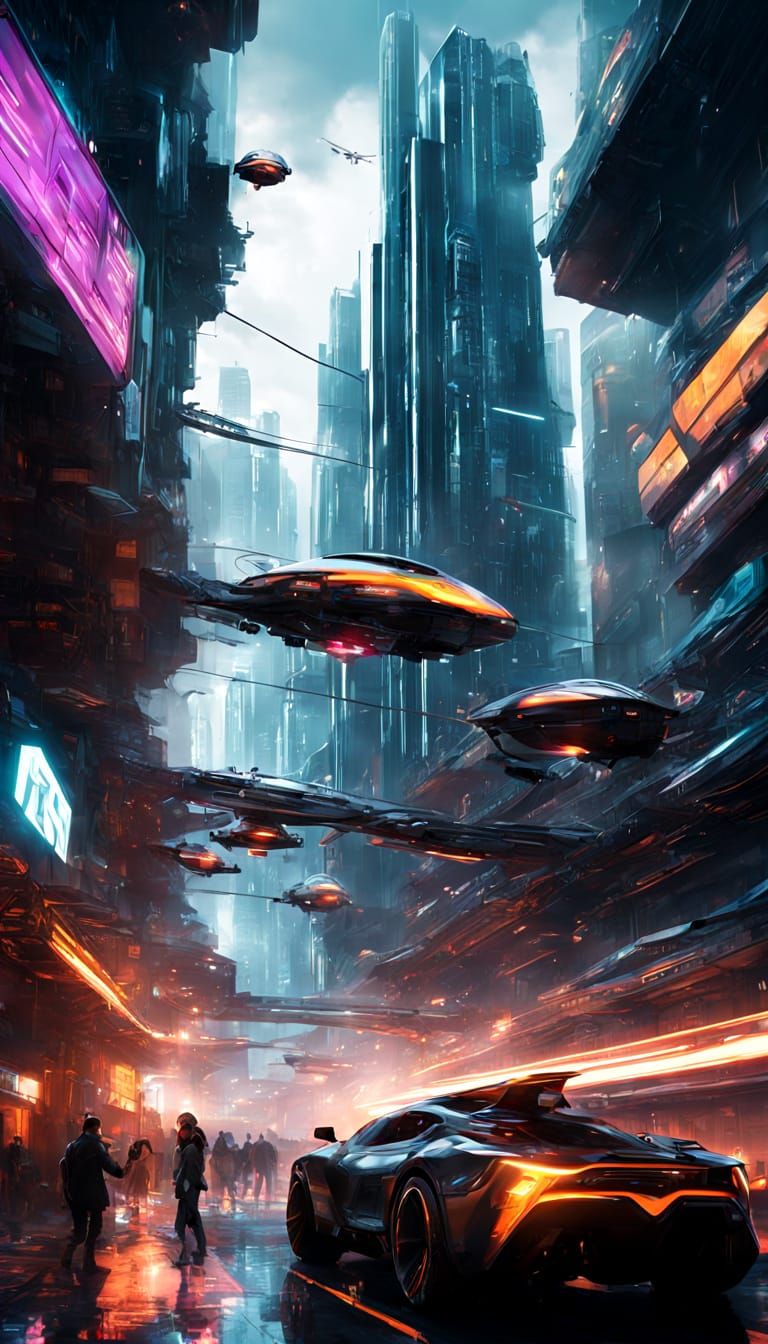 Cyberpunk Metropolis from a Worm's-Eye View