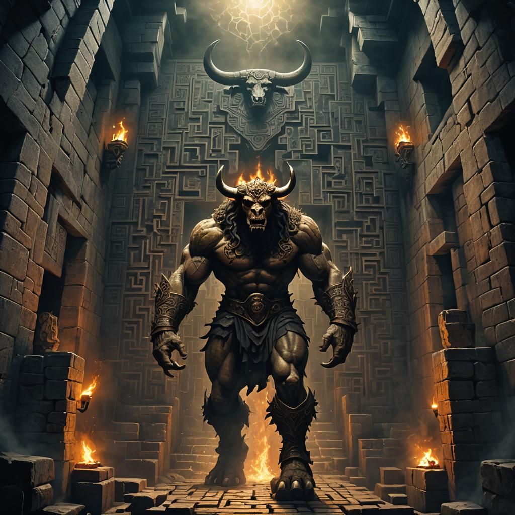 Monstrous Minotaur in a Maze: Greek Horror Art
