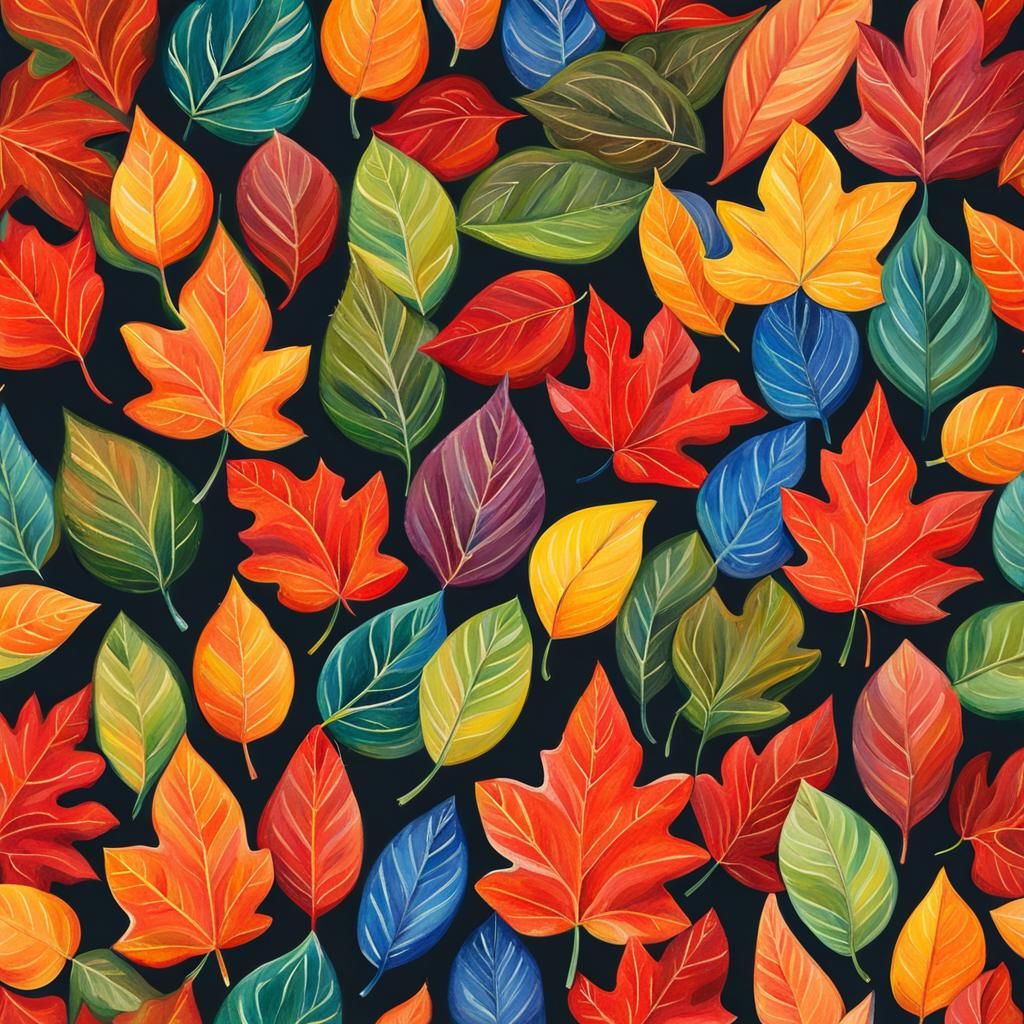 Detailed Gouache Painting of Autumn Leaves