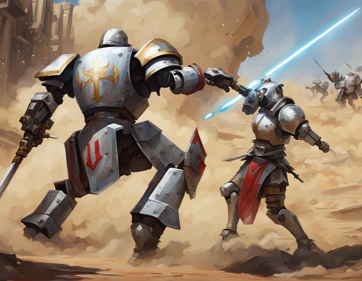 Crusader Jousts a Mech Warrior