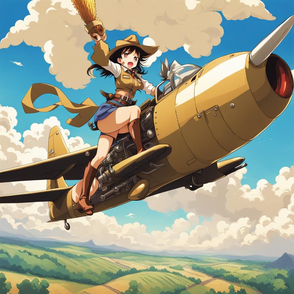 Retro Cowgirl Rides a Bomb: Anime Style