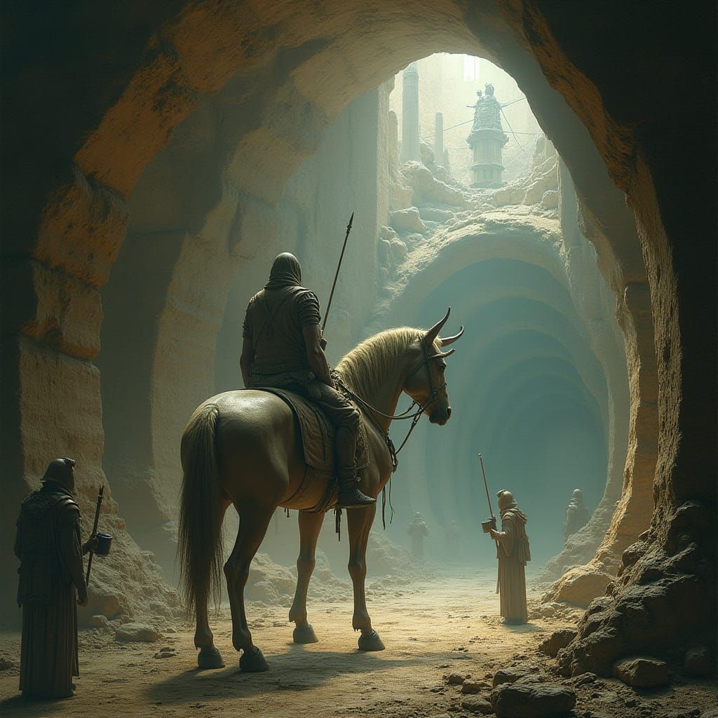 Centaurs in Ancient Ruins: A Surreal Scene