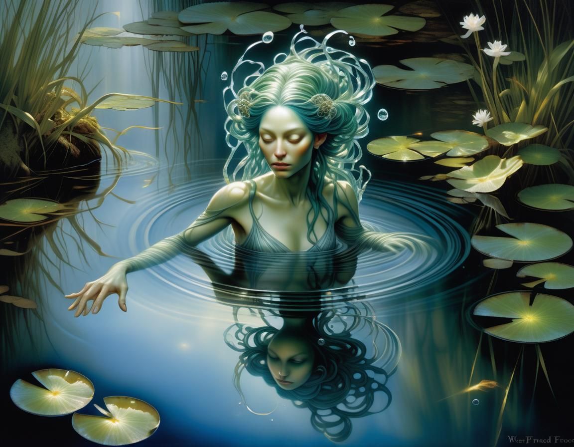 Mystical Water Sprite Optical Illusion in Rococo Style