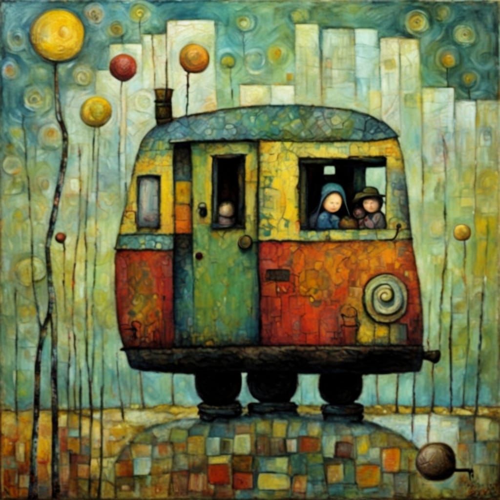 Encaustic Painting in Naive Primitive Style