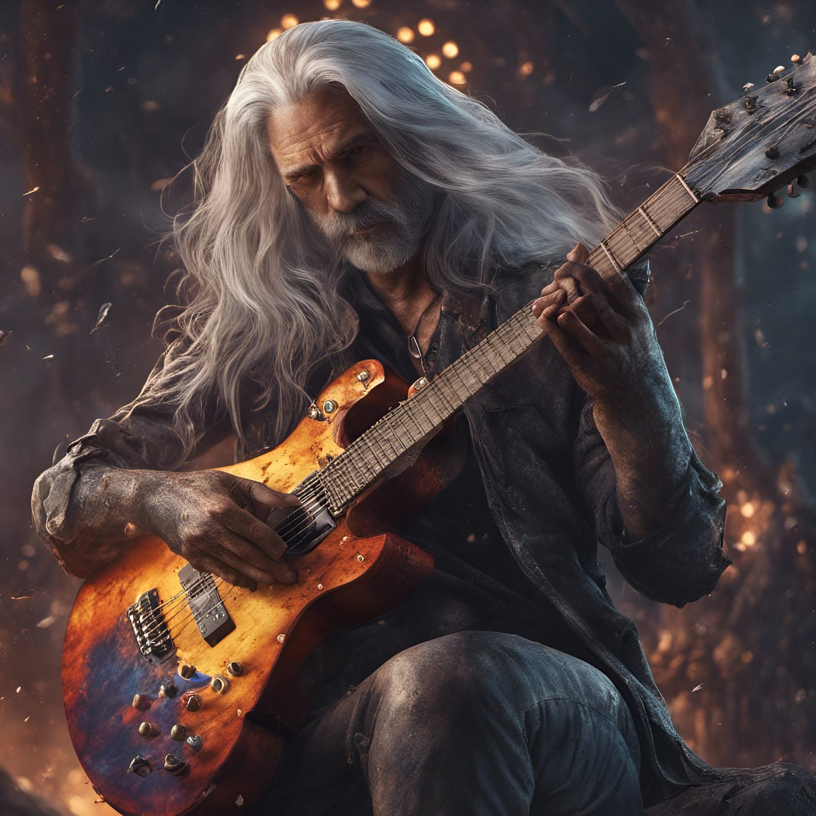 Detailed Guitar Player in Fantasy Concept Art