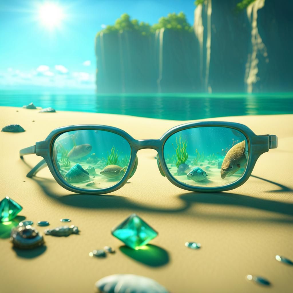 Glasses Sinking in Ocean with Sea Life