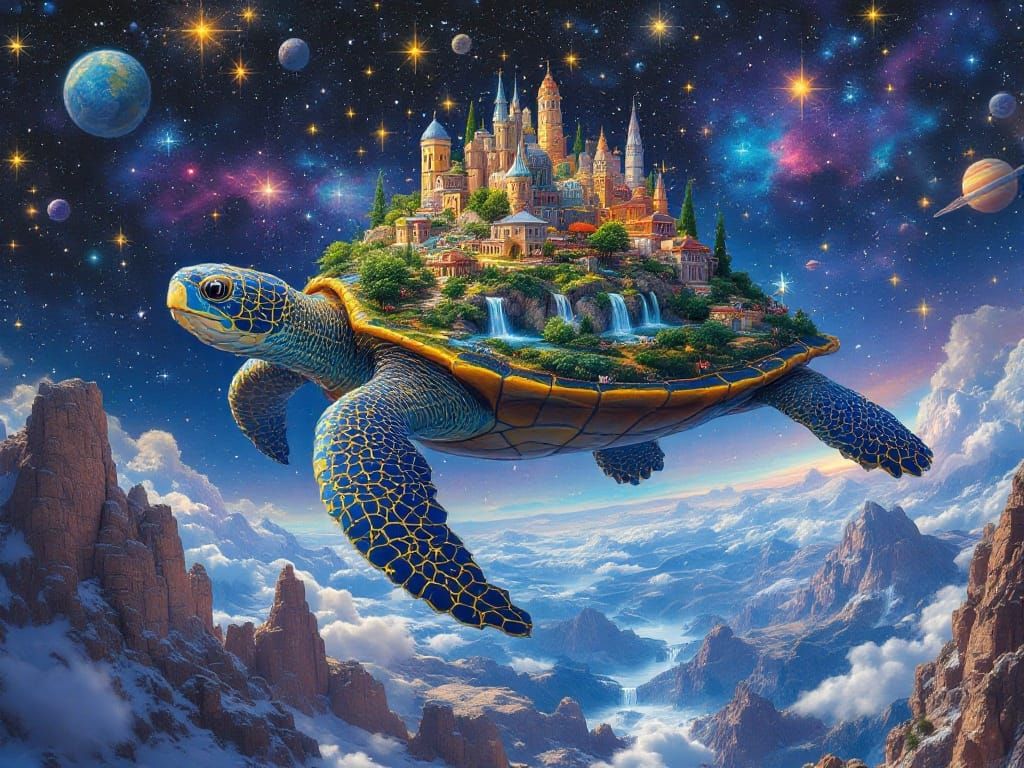 Cosmic Turtle Soars Through Starry Skies