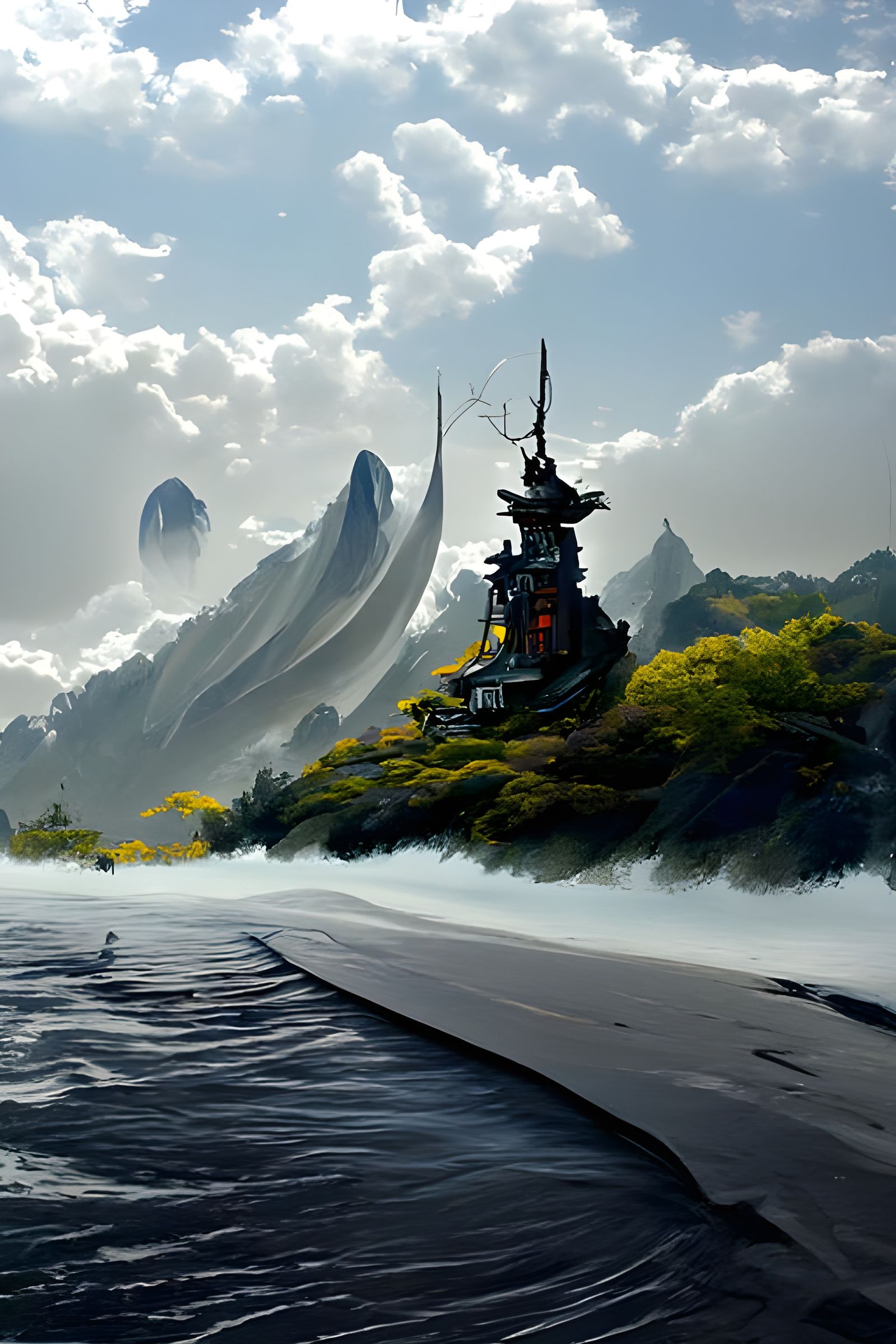 Ethereal Sci-Fi Landscape in Expressionist Style