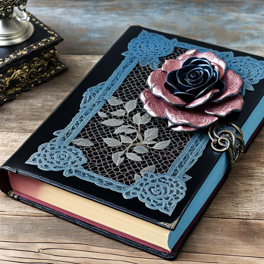 Opulent Book with Iron Rose on Lace
