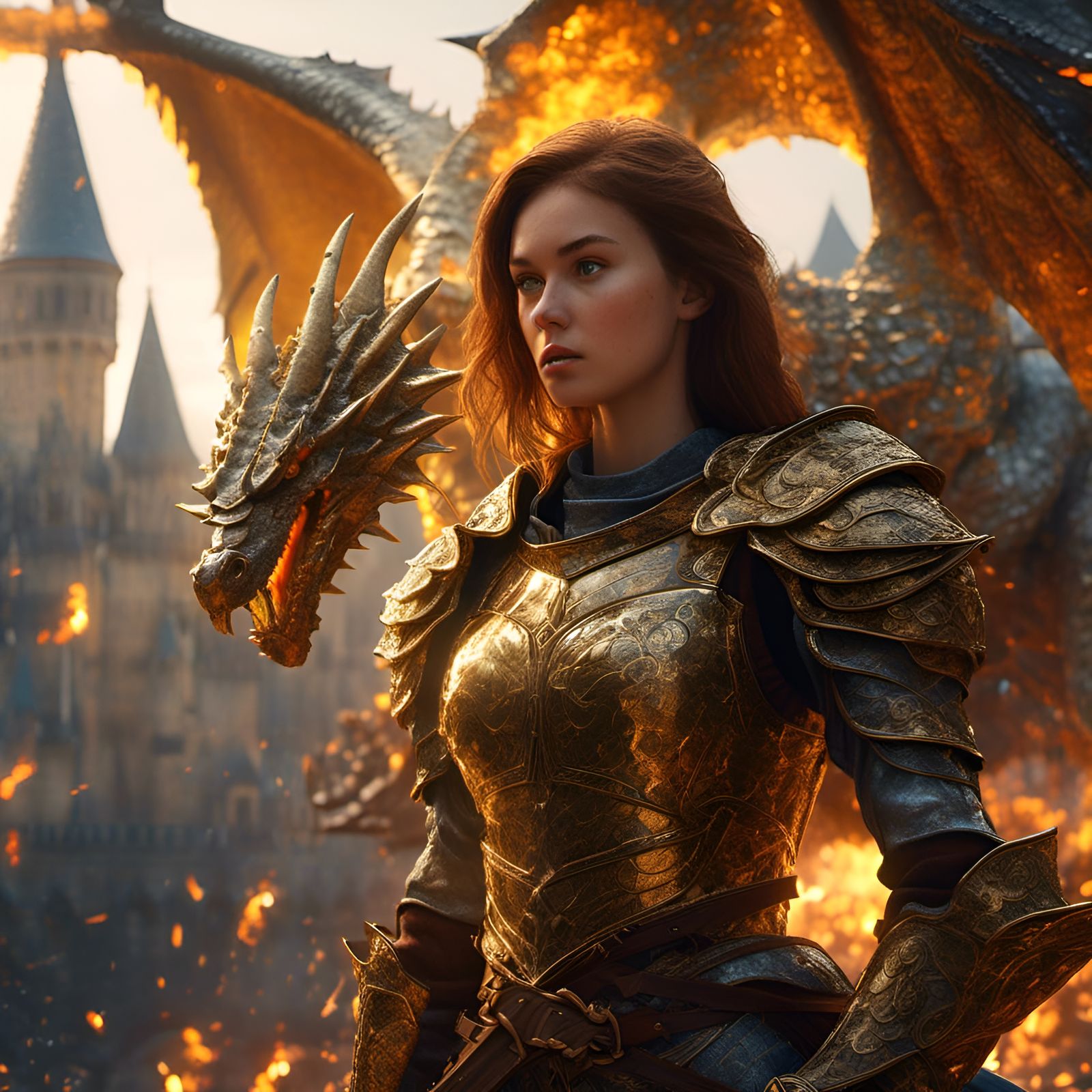 German Knight Battles Dragon in Hyperreal Style