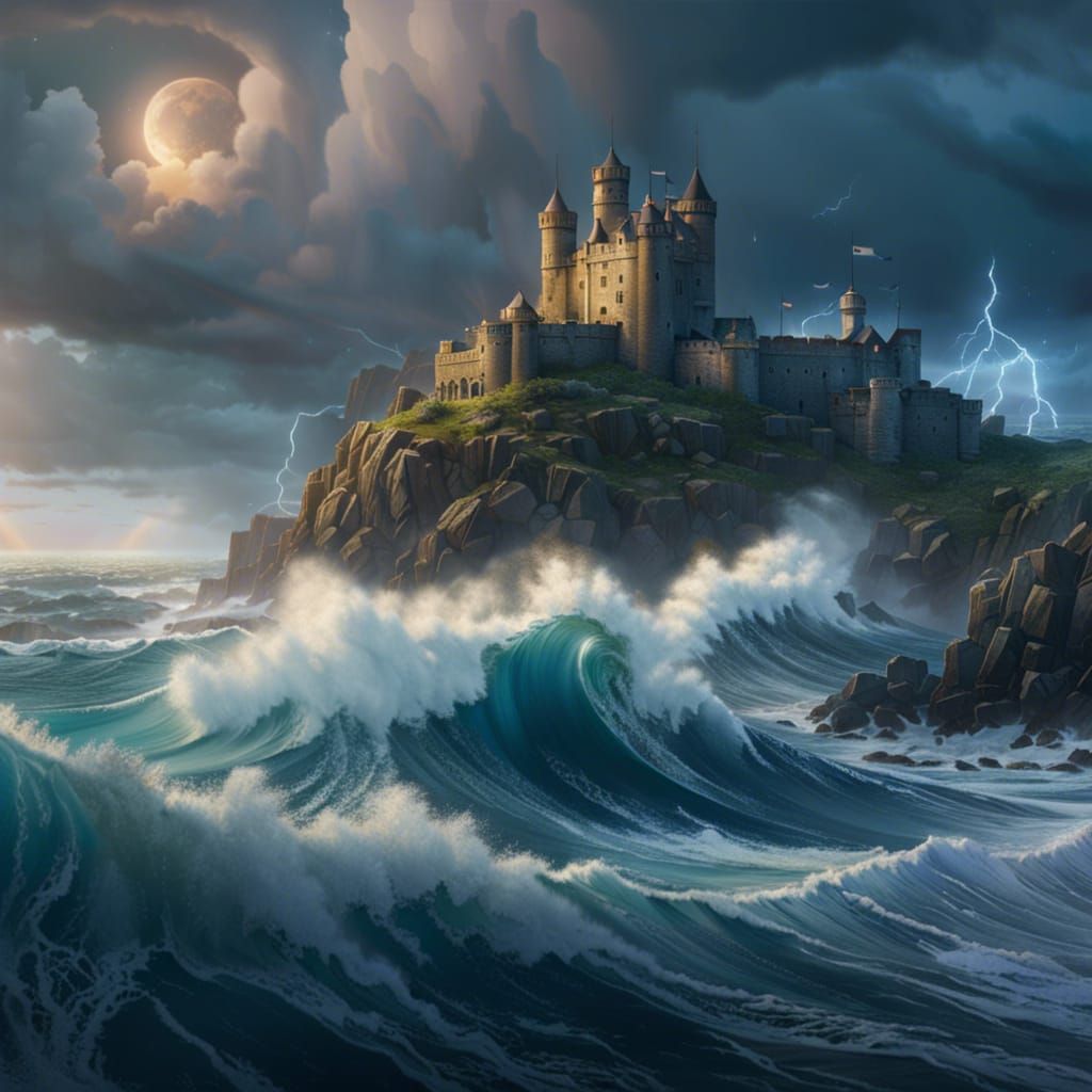 Violent Thunderstorm on Rocky Shoreline