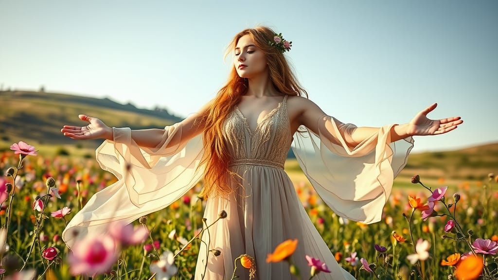 Sunlit Meadow: A Pre-Raphaelite Vision of Youth