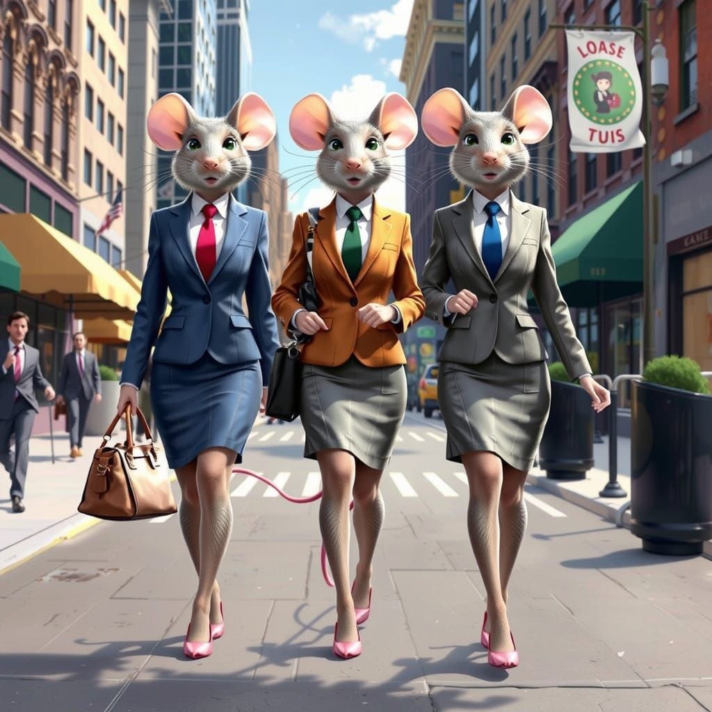 Confident Business Mice in City Streets - Photorealistic Ani...
