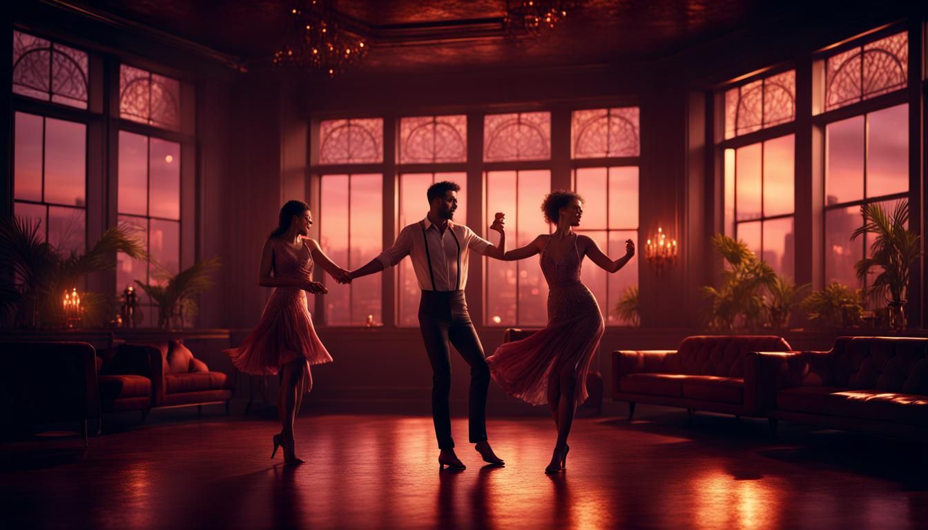 Romantic Salsa Dance in Dark Lounge: Hyperrealistic Art
