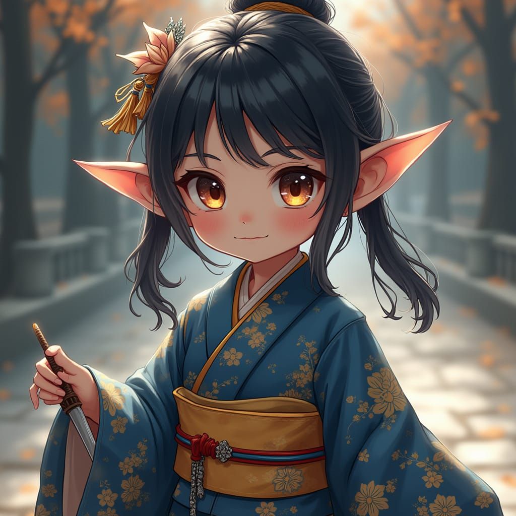 A Mysterious Halfling in Elegant Anime Style