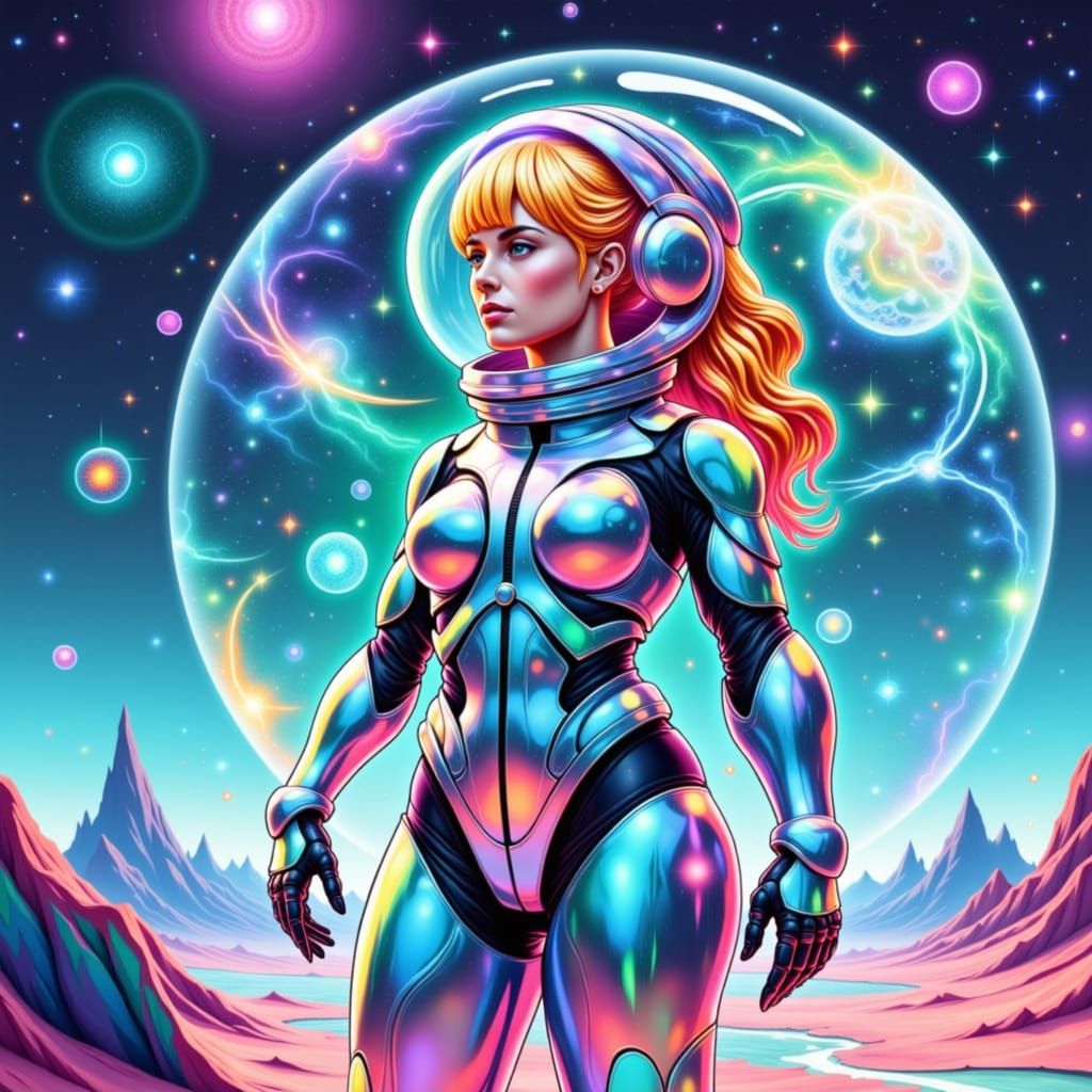 Crystal Astronaut Refracts Space Nebulae on Alien Planet