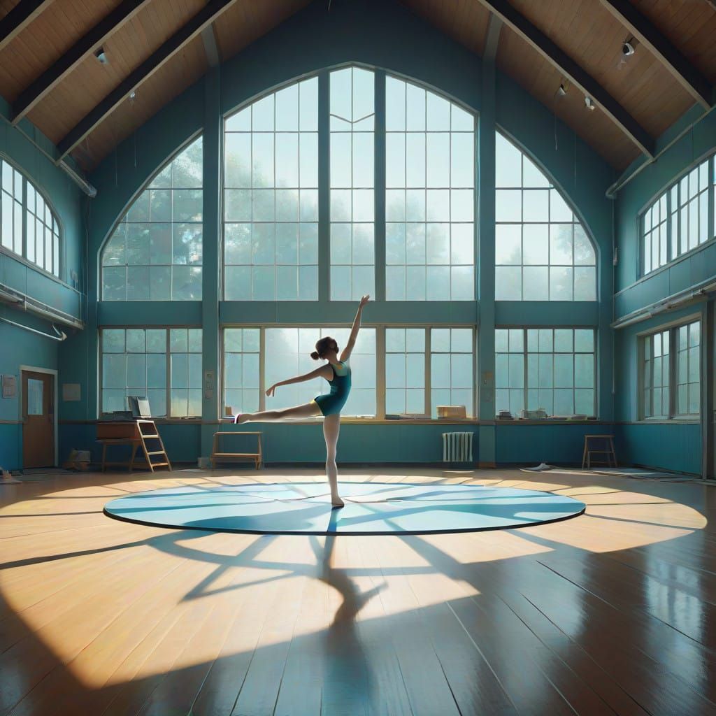 Gymnast in Elegant Mid-Air Pose, Lo-Fi 3D Rendering
