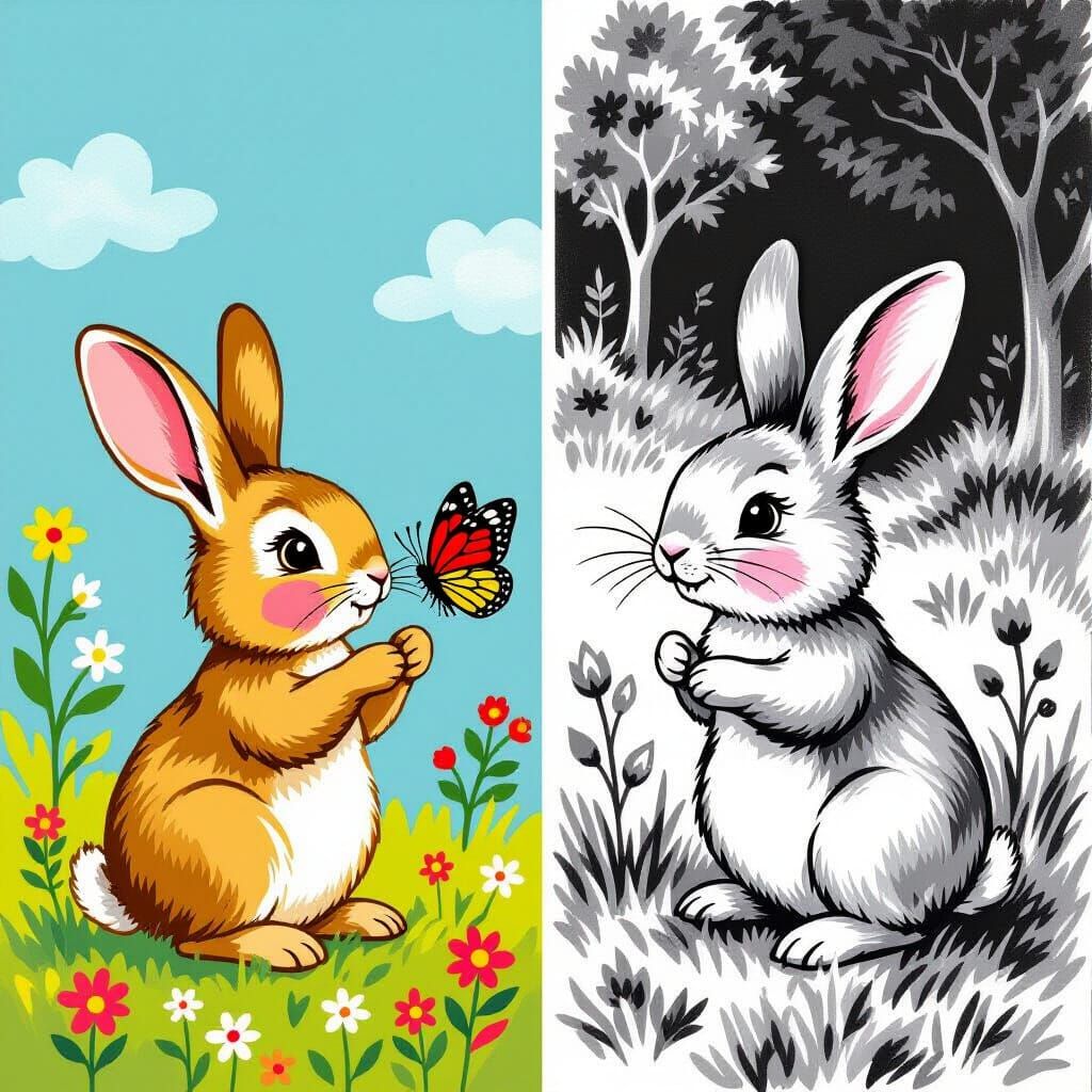 Rabbit with Butterfly in Whimsical Style