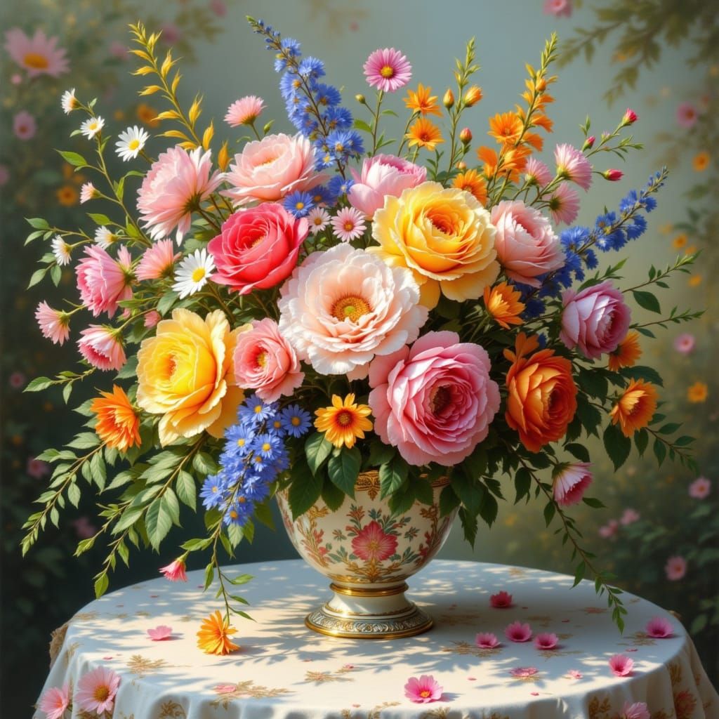 Impressionist Bouquet of Flowers in Rococo Style