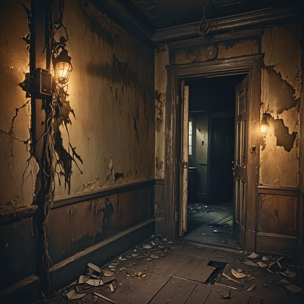 Ghostly Figure in Abandoned Asylum: Sinister Digital Art