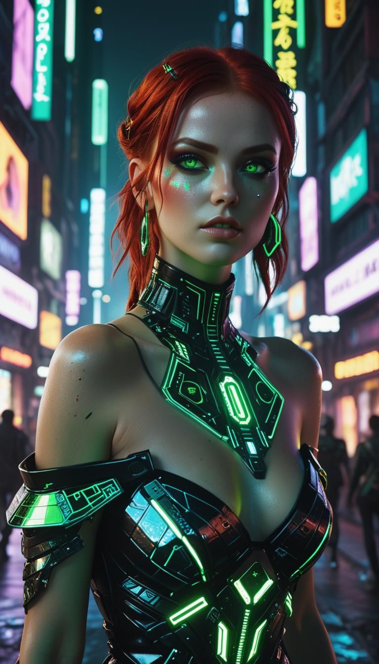 Neon Woman in Cyberpunk Dystopia