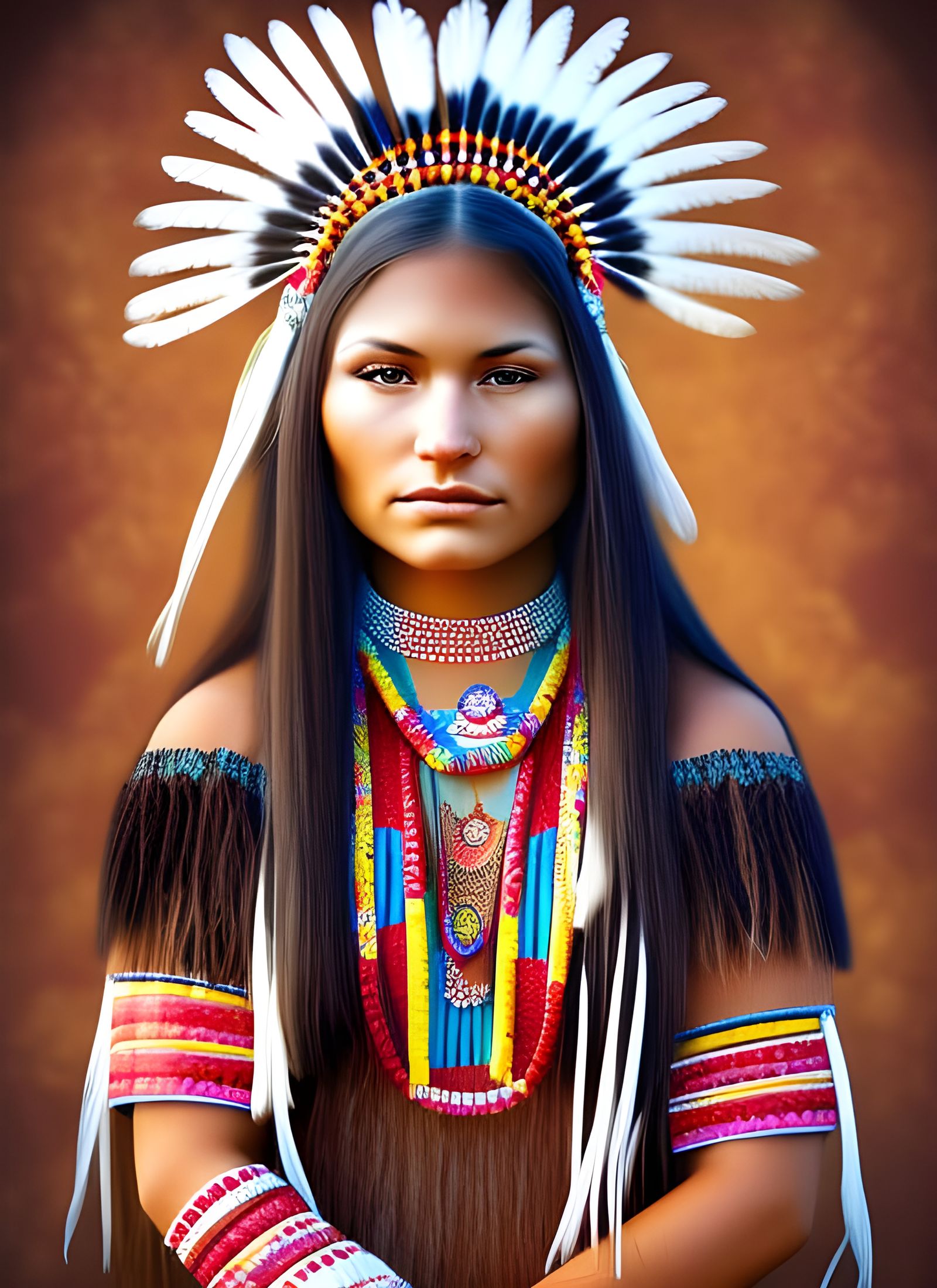 Young Cherokee Woman in Traditional Garb: Photorealistic