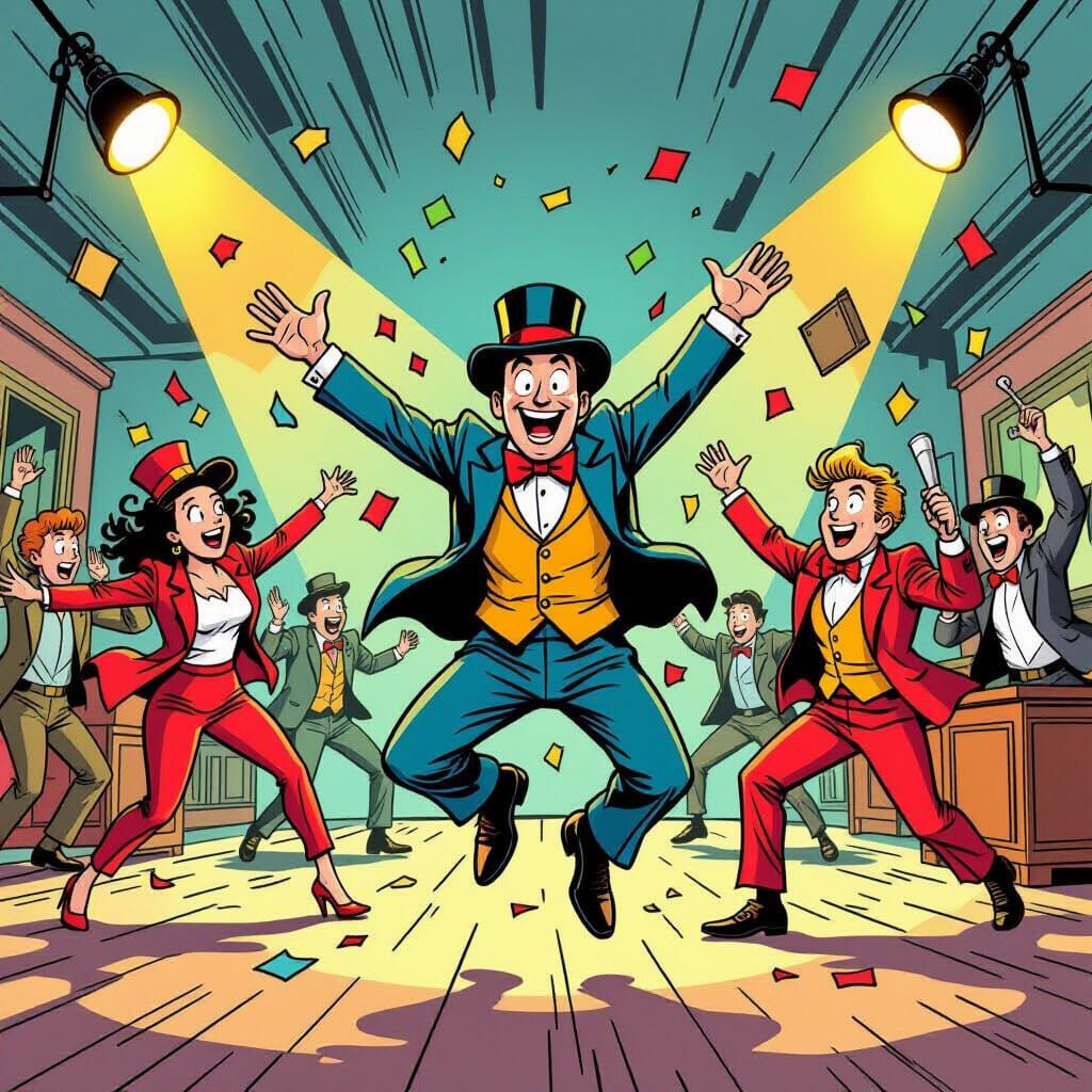 Slapstick Comedy Chaos: Actors in Mid-Fall, Vibrant Comic St...