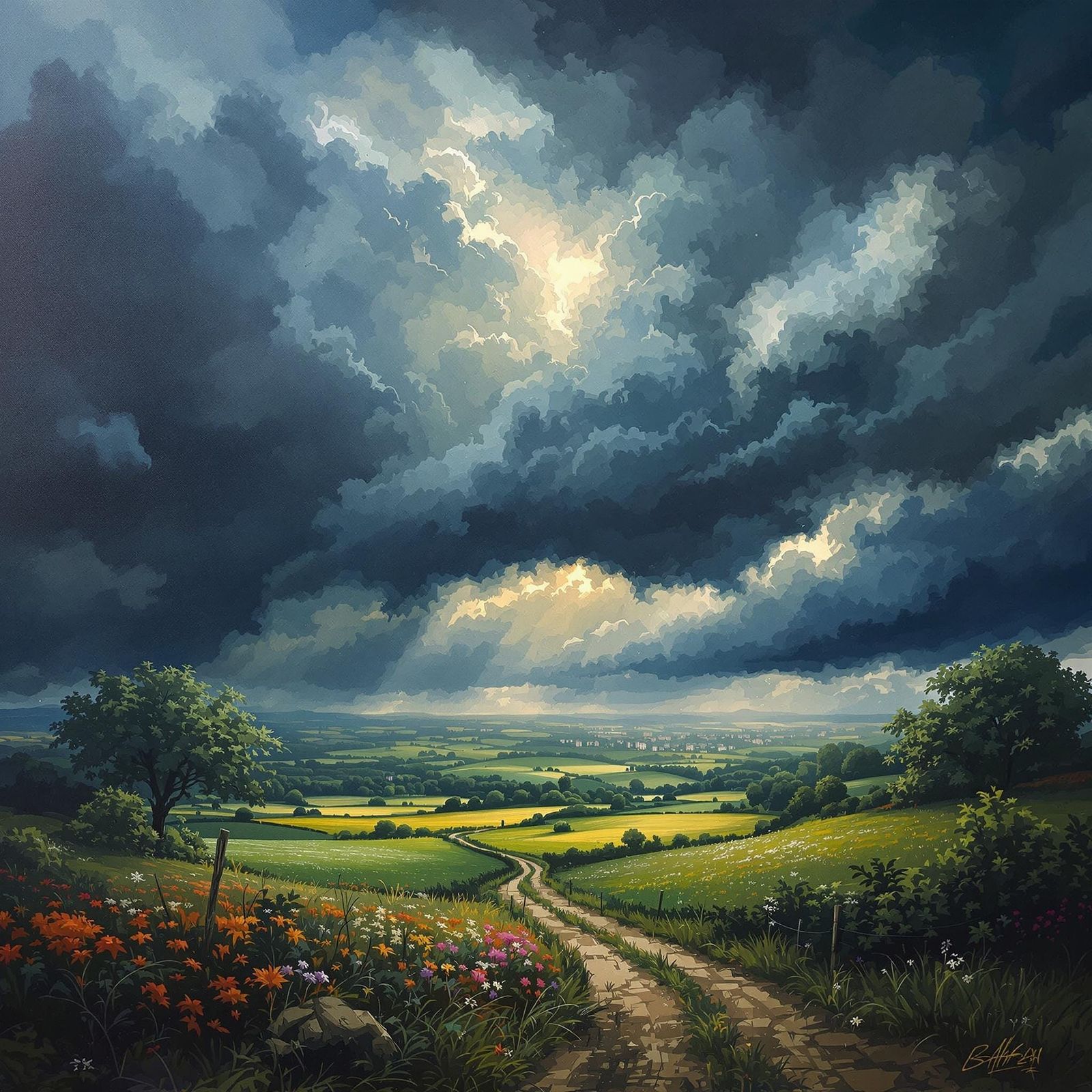 Stormy French Countryside Landscape