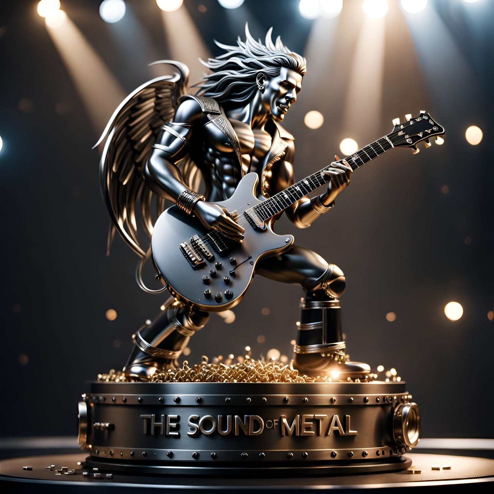 Hyperrealistic Metal Head Spelling "The Sound of Metal"