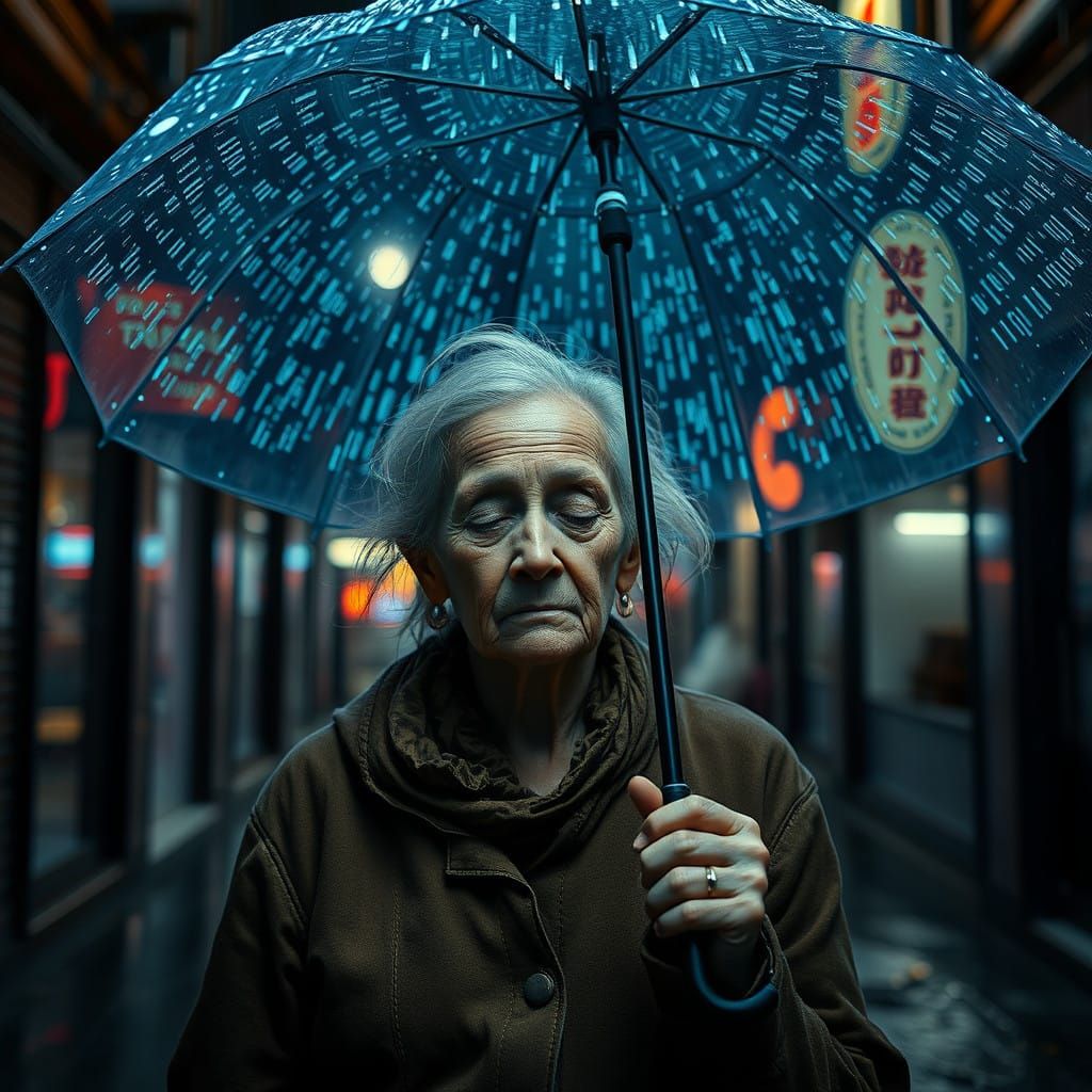 Digital Umbrella Protects Elderly Woman from Matrix-Style Di...
