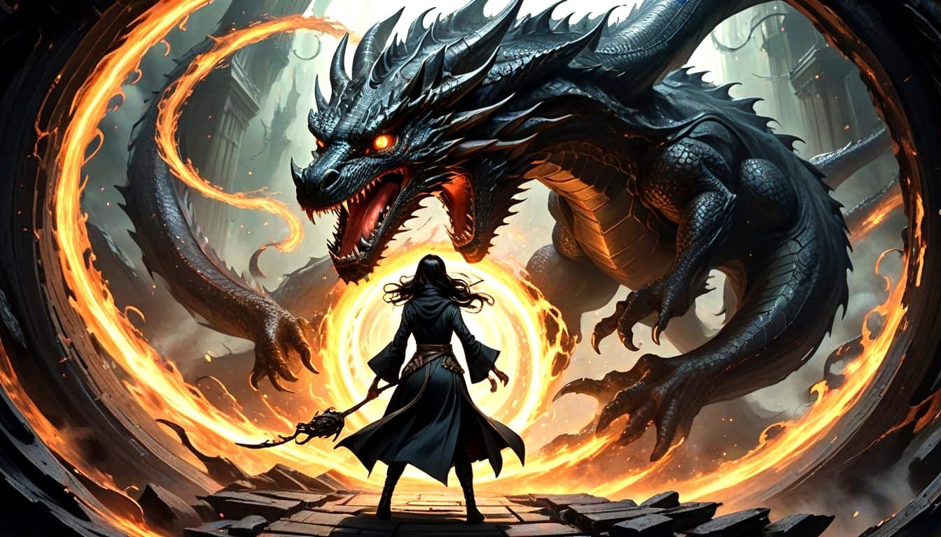 Epic Fantasy Battle in a Cosmic Vortex