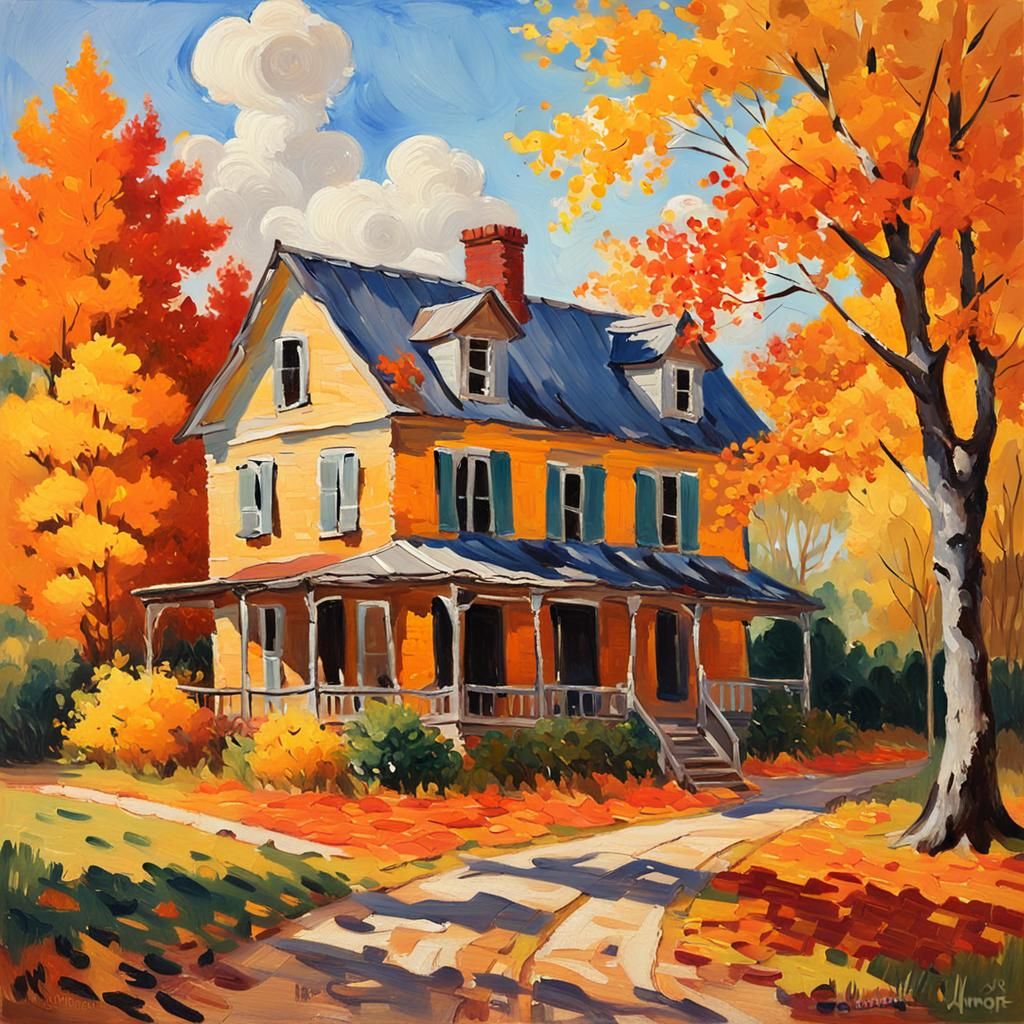 Autumn Impressionist House with Expressive Brushstrokes