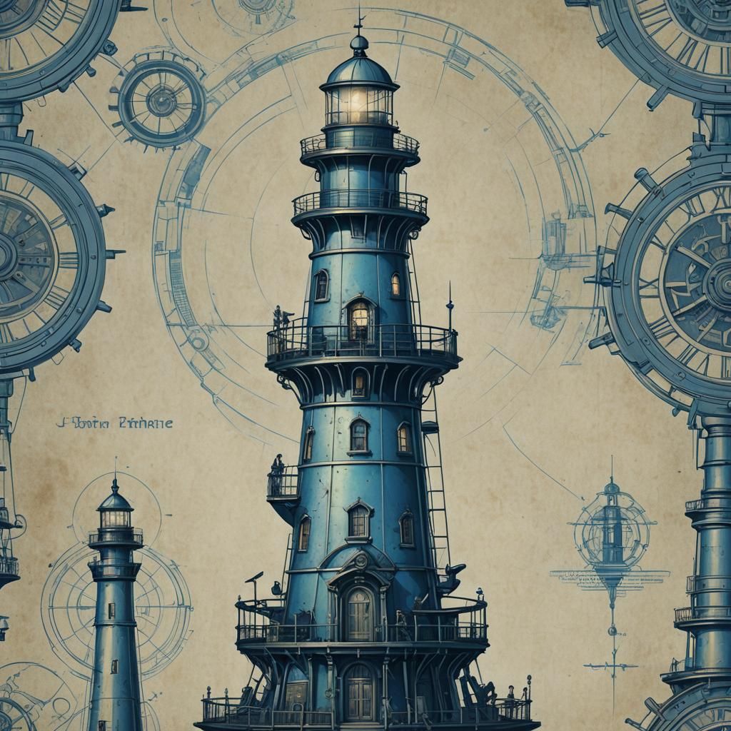steampunk lighthouse blue print