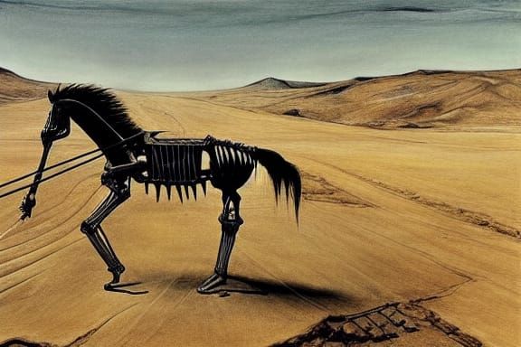 Apocalyptic Horse Skeleton: Realism in Egg Tempera