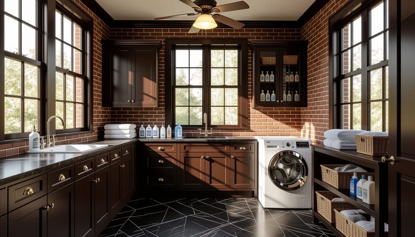 Vibrant Victorian Laundry Room with Glass Wall