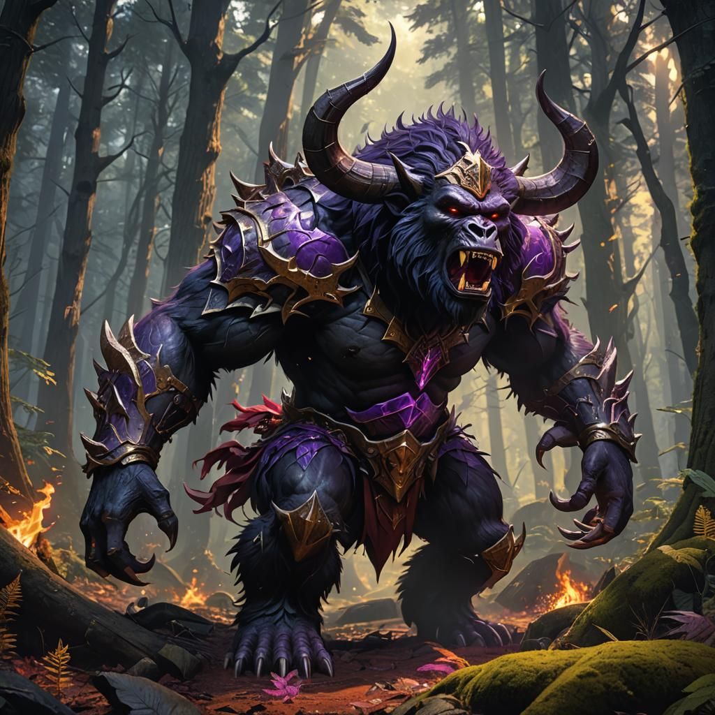 Demonic Gorilla with Crystalline Horns in Forest