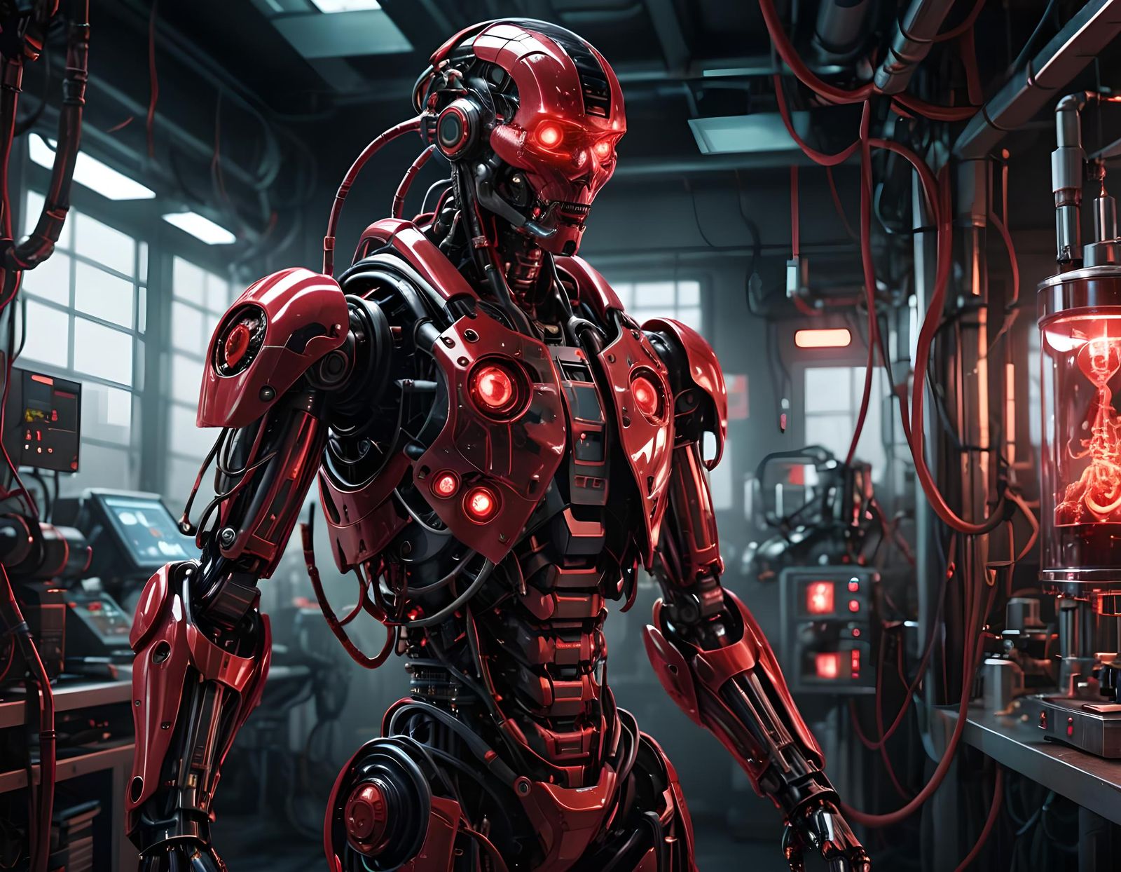 Translucent Robot with Visible Organs in Laboratory