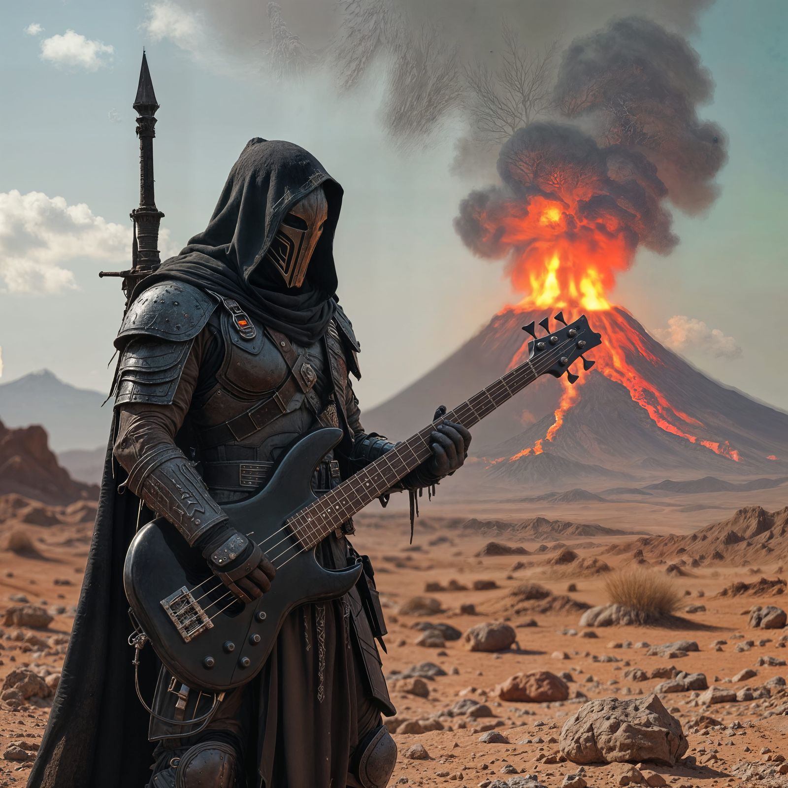 Doom Metal Warrior in Volcanic Desert