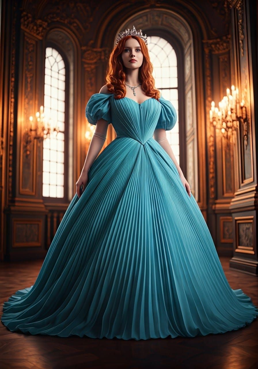 A graceful woman stands poised in a lavishly decorated ballr...