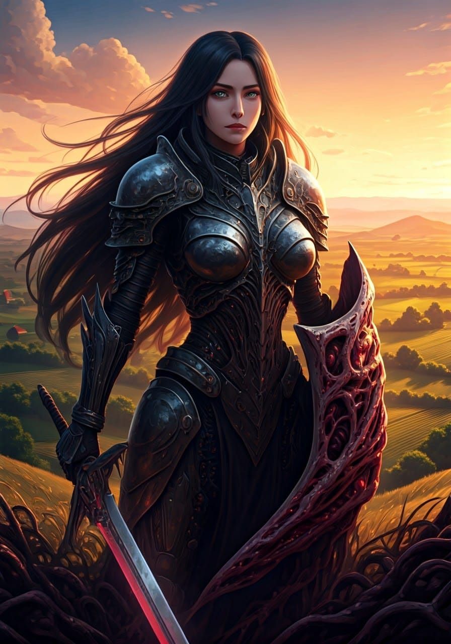 Cyberpunk Paladin Maiden in Biomechanical Armor