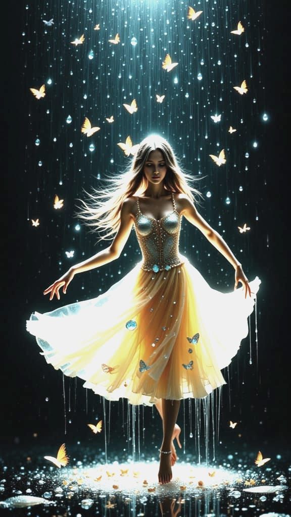 Dancing Fairy in Diamond Rain: Digital Matte Painting