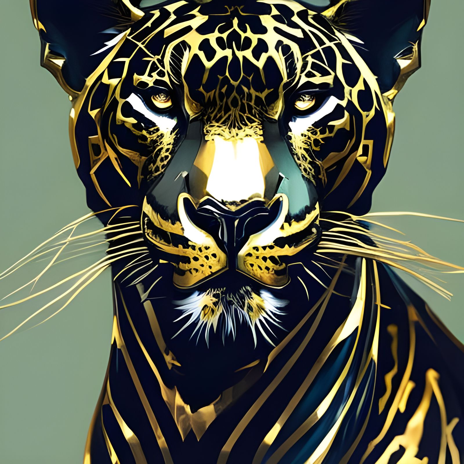Sleek Black Jaguar Portrait in Gold Texture